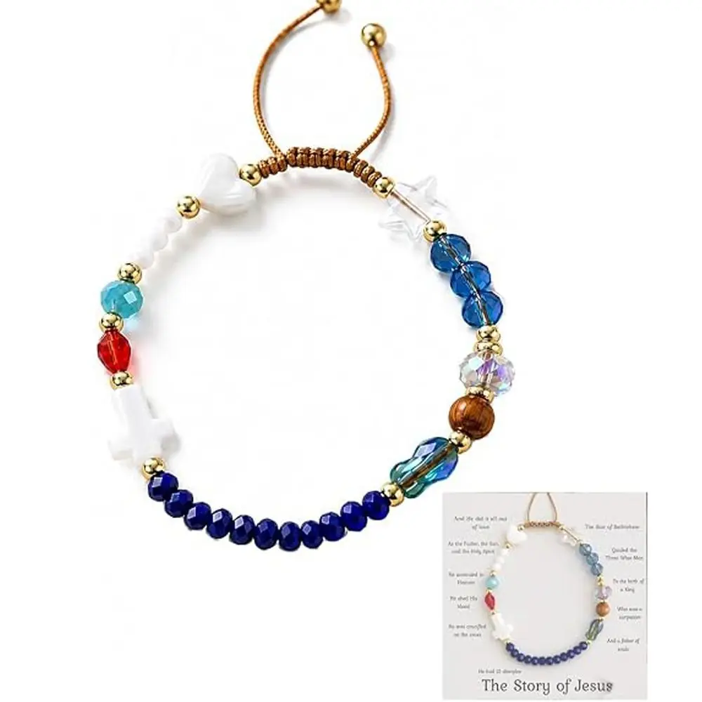 Simple Adjustable Cross Beaded Bracelet Colorful Handmade Heart Charm Bracelet Jewelry Gifts Story of Bracelet for Women