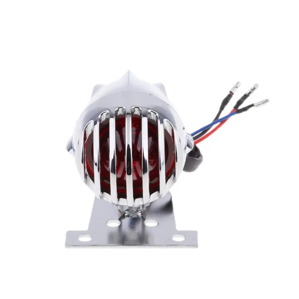 

Motorcycle Tail Light Brake Indicator Lamp with Grill for Chopper Bobber Black