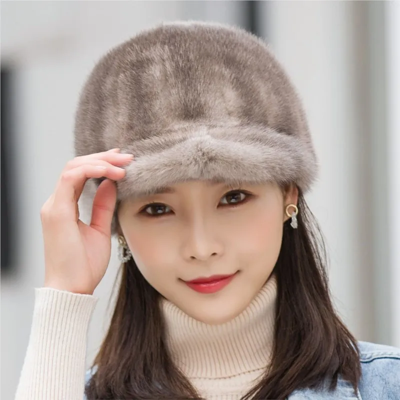 New autumn and winter leather hats for women fur baseball warmth fleece