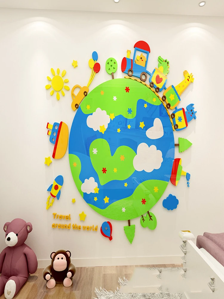 

Cartoon Earth 3D Three-Dimensional Acrylic Custom Children's Room Wall Decoration Decorative Stickers