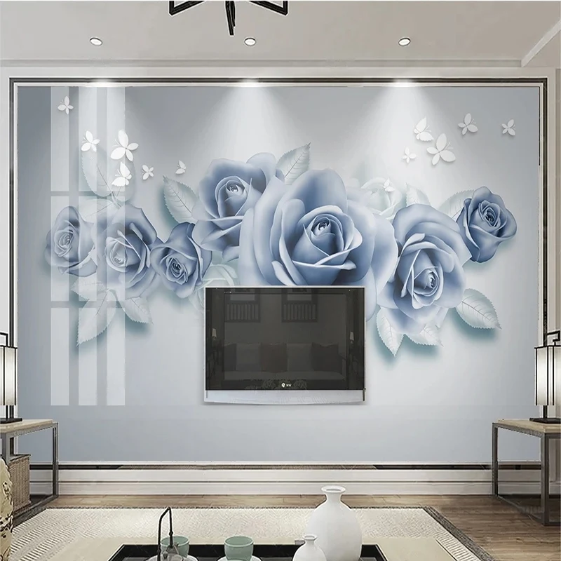 Custom Mural Wallpaper Simple Relief 3D Butterfly Rose Wall Painting Living Room Bedroom TV Background Home Decor Papier Peint