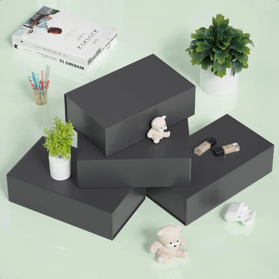 Black Gift Box 9.5x6x3'' Gift boxes for Presents with Lids Magnetic Closure Rec Collapsible for Groomsman Proposal Box Wedding