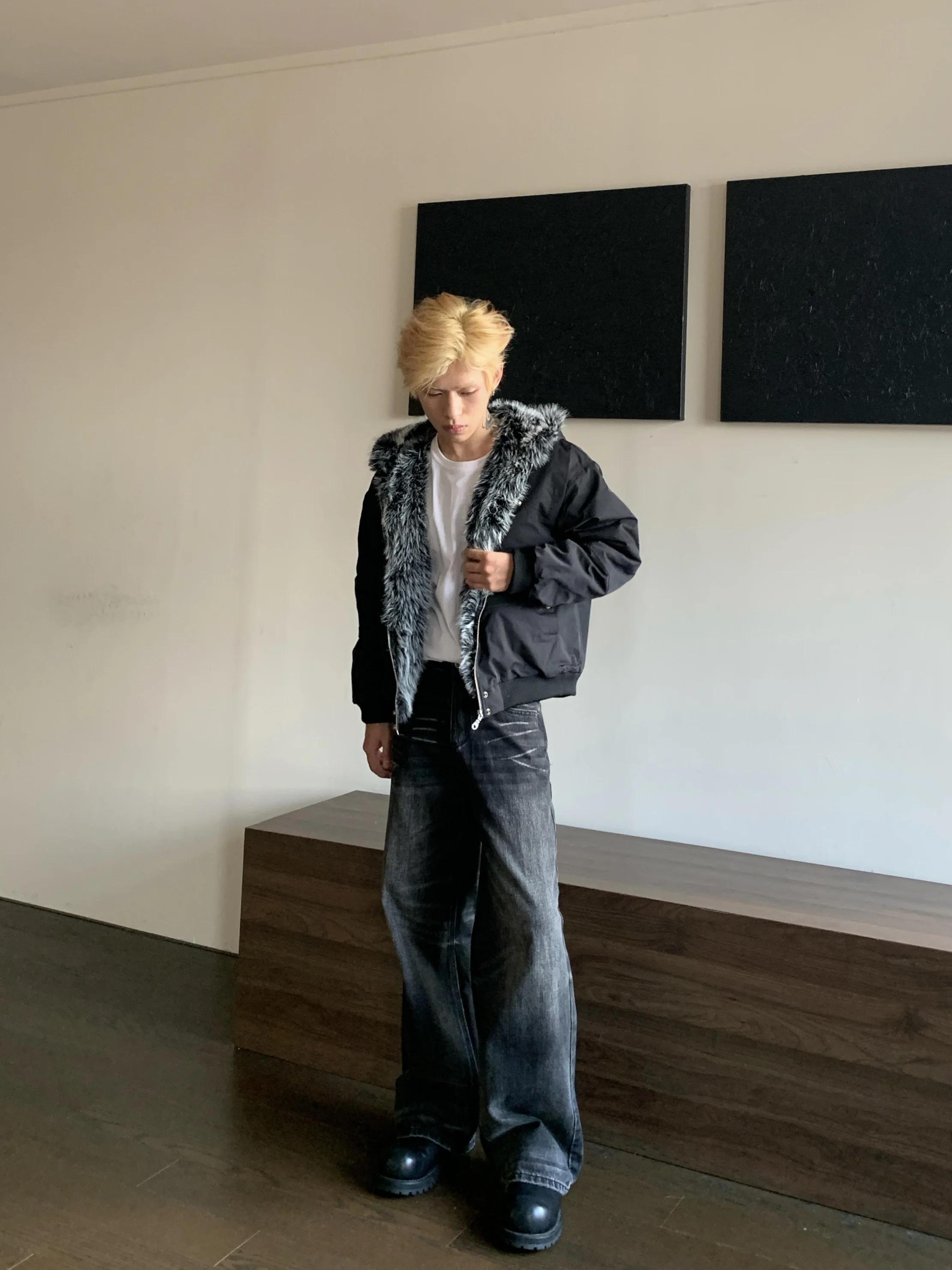 

Men's Thiened Winter Hooded Jaet Wolf King Mountain Eagle Feather Collar Cleanfit Sle Casual Warm Long Sve Coat