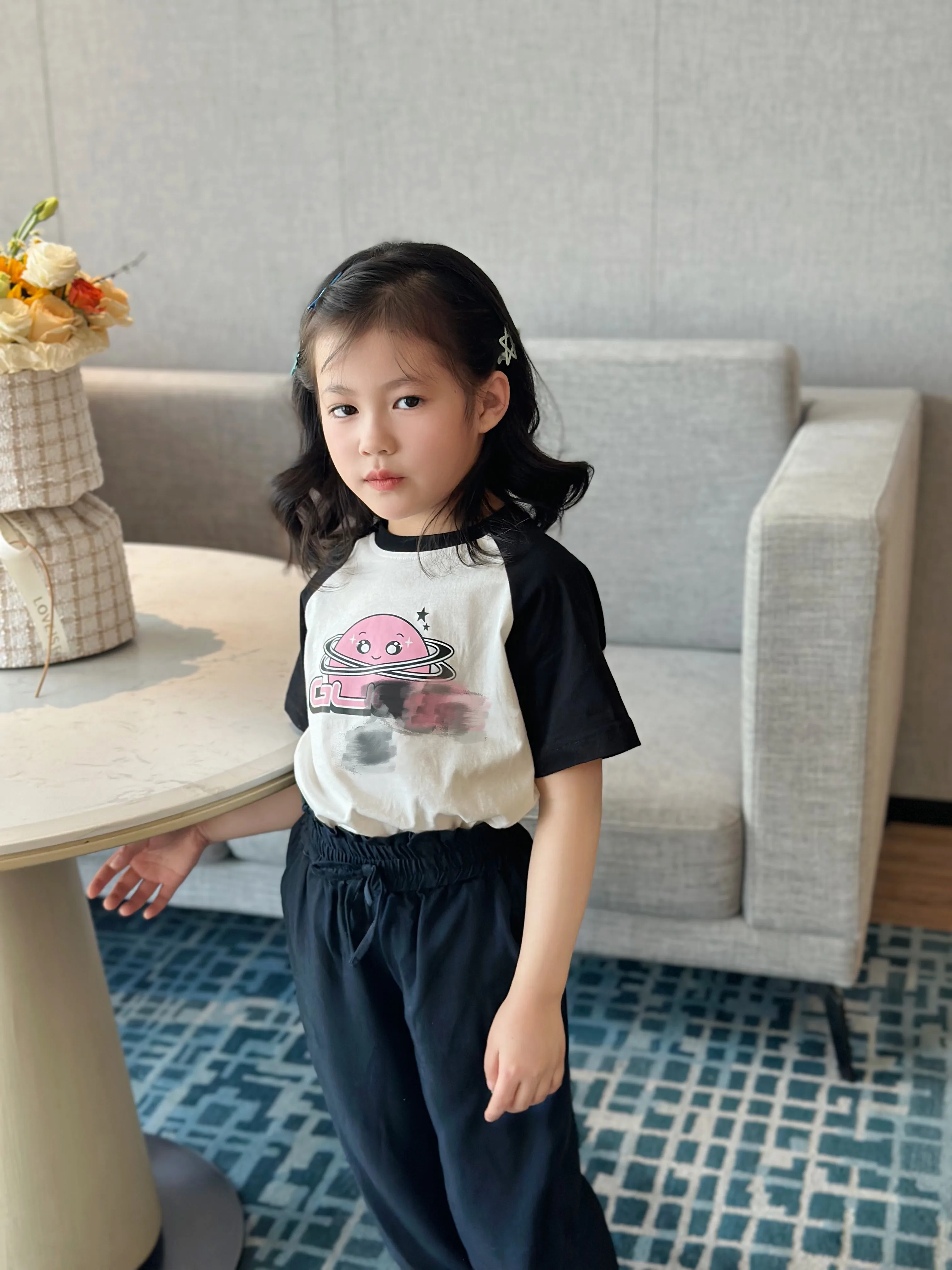 24  Guc Style Summer For Girls Black And White Color   Printed Parent-Child Short Sleeve Cotton T-Shirt Lab Cici