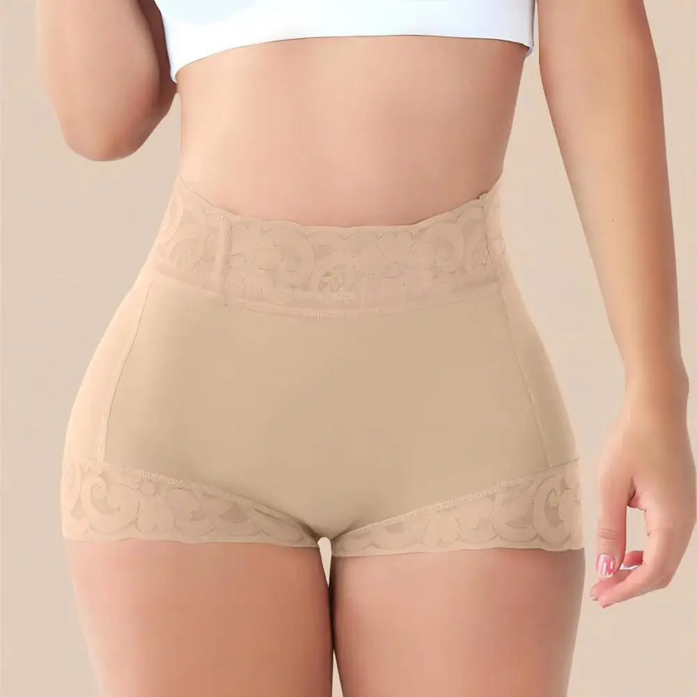 Women Butt Shaper High Waist Tummy Control Elastic Plus Size Slim Figure Shaping Underpants with Lace Belt Steel Bones Hip-Shapi