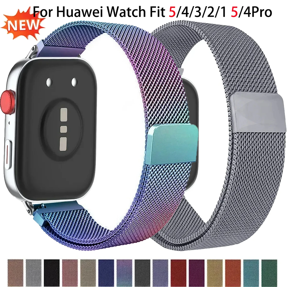 Magnetisches Milanese-Armband für Huawei Watch Fit 5/43 5pro/4pro Schlaufenband Metallarmband für Huawei Watch Fit 3/2/1 Zubehör