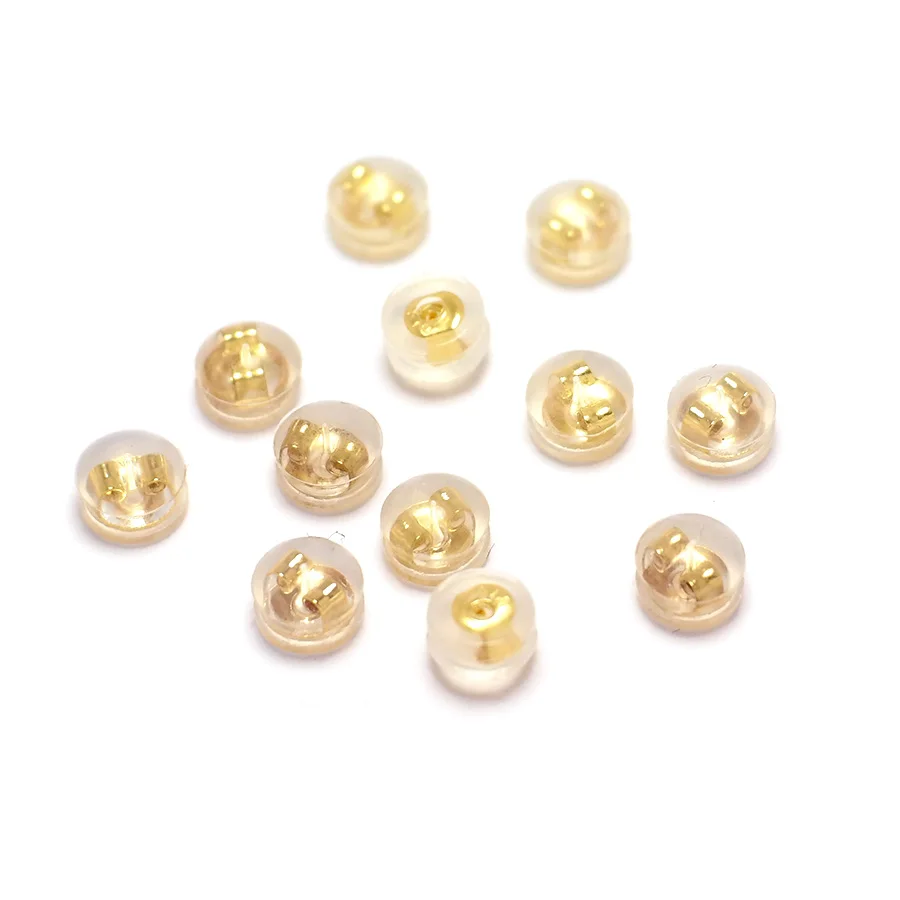 10pcs Ear Pins Single Hole Post Soft Stopper Earplugs,Silicone Cover Gold Plaled Brass Ear Plug 5.5x4mm