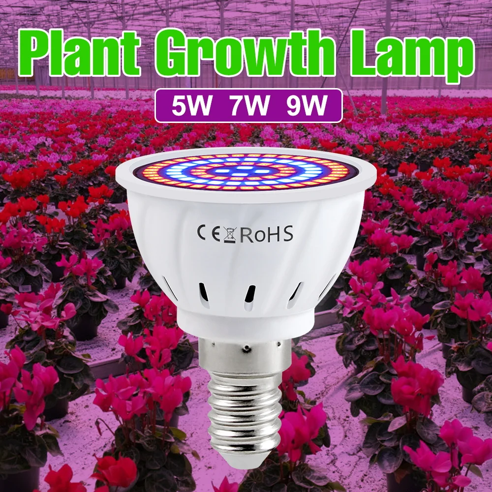 9W Full Spectrum Plant Grow Light Bulb LED Indoor Hydroponic Fill Lamp E14 Greenhouse Tent Potted Succulent Fruit Vegs Lighting