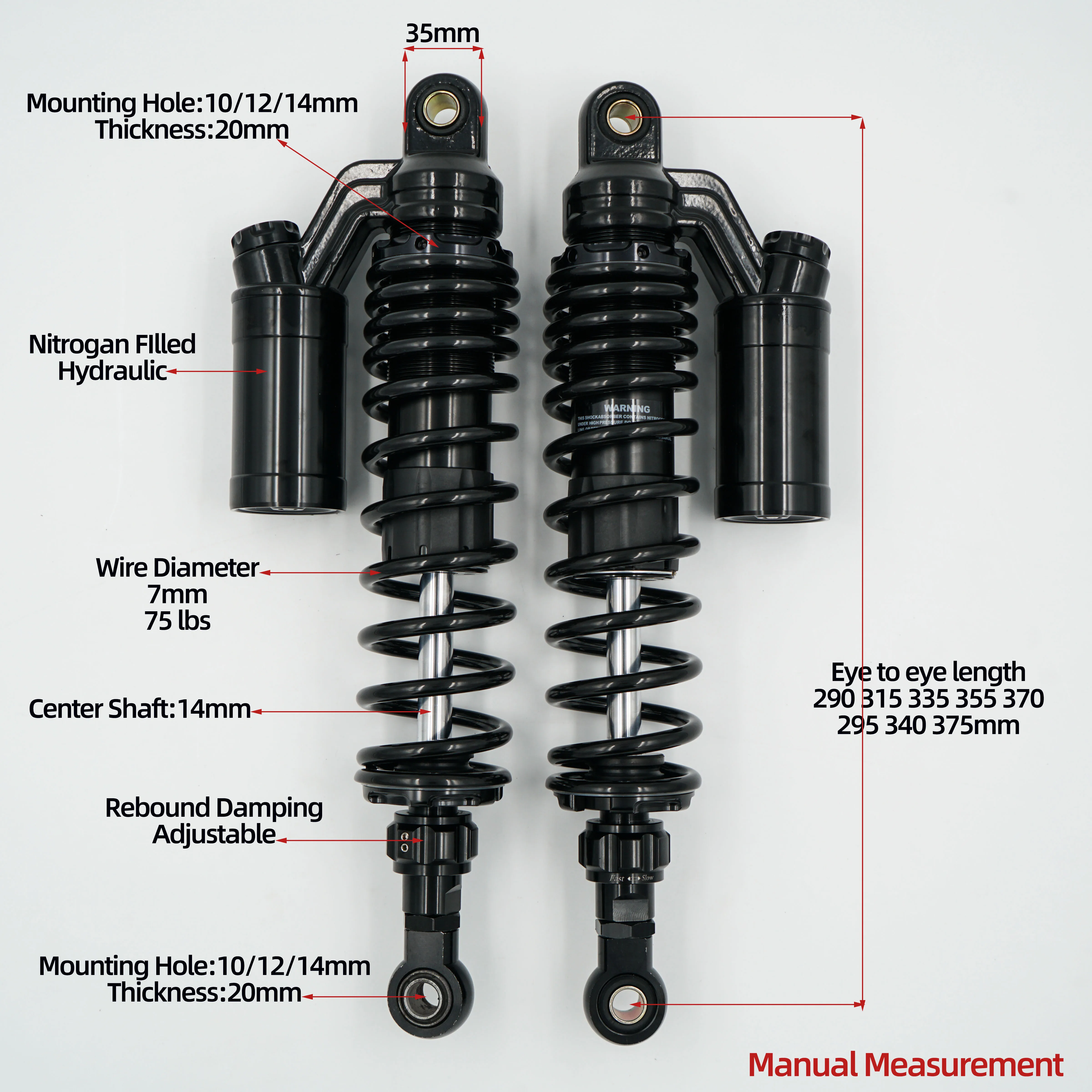 

Mounting Hole Black 320mm rear shocks for Yamaha GT150/Longjia XDV250/30/ Honda NS150LA/ CGX150/CG125/CM125 /GN125/ AE4/AE5i/AE8