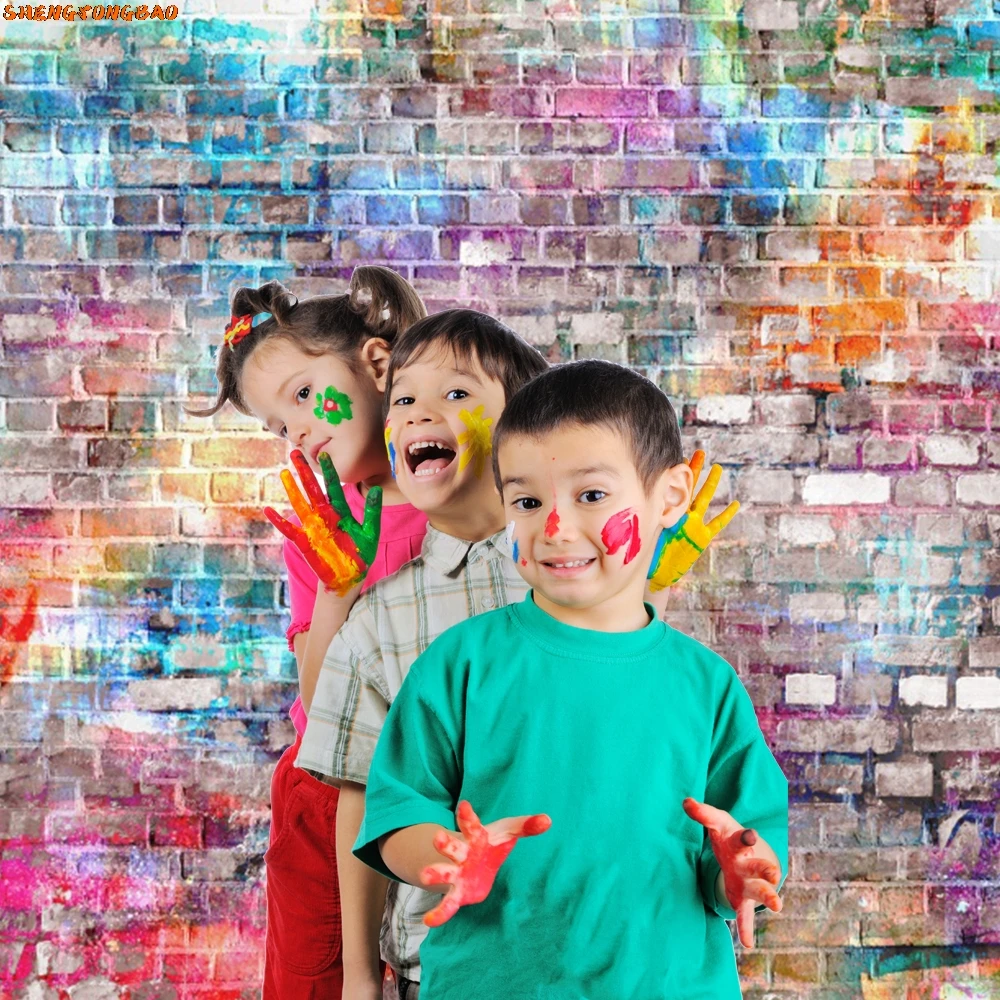 Grunge Brick Wall Stone Photography Backdrop Greenery Green Leaves Graffiti Wedding Baby Birthday Portrait Background Photozone