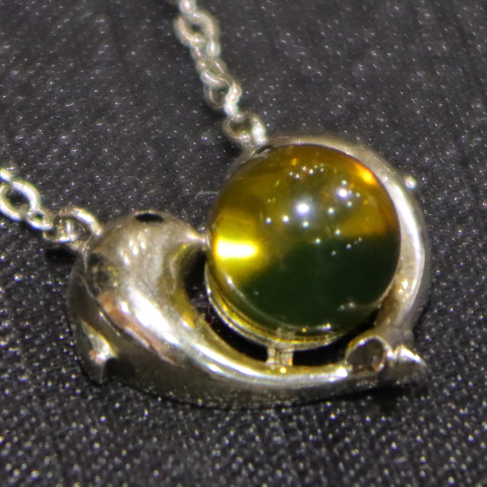 Natural Mexican Blue Amber Pendant Sterling Silver with Dolphins 10mm Round Bead Jewelry Gift