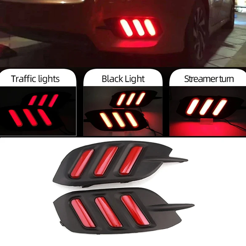 2PCS LED Car Rear Bumper Tail Light Fog Lamp Brake Light Signal Lamp Reflector For Honda Civic 2016 2017 2018 2019 Mustang style