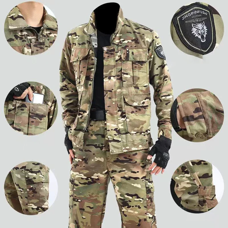 New Outdoor Work Clothes Men's Set Spring And Autumn Wear-resistant And Anti Fouling Camouflage Labor Protective Clothing