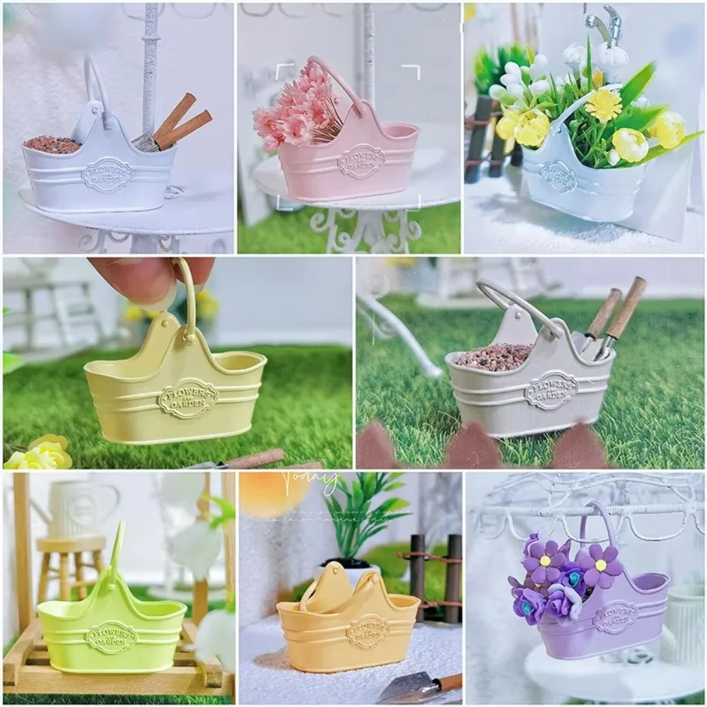 

Сказочное украшение для сада, кукольный домик, металлическое ведро для цветов, корзина с микропейзажем, сделай сам, миниатюрный кукольный домик, мини-садовая корзина