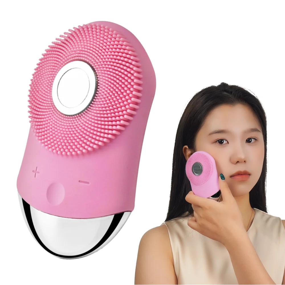 Portable Electric Silicone Facial Cleansing Brush IPX7 Sonic Vibration Massager Pore Cleaner Head Nose Cleaning