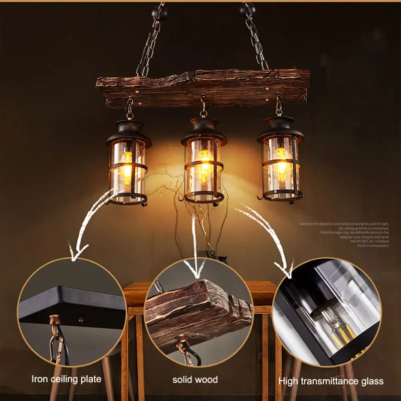 Vintage Wood LED Boat Solid Wood pendant Light Industrial Retro Lamps for Kitchen Dining Bar Loft Art Home Decoration Chandelier