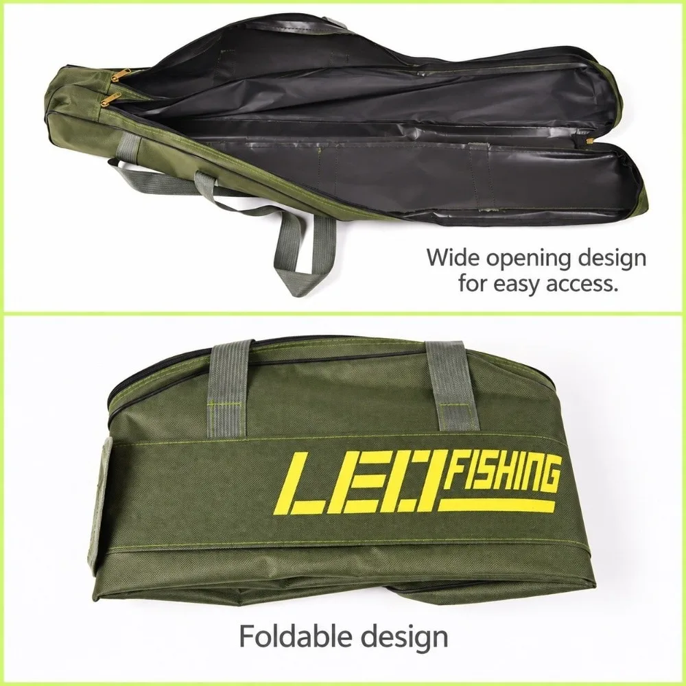 2 Layers Fishing Rod Bag Folding with Adjustable Shoulder Strap Fishing Tackle Bag 420D Oxford Fishing Storage Bag