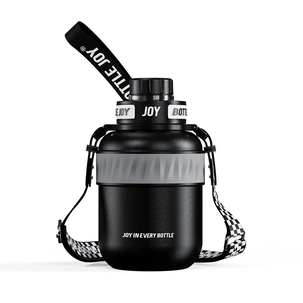 Stainless-Steel Water Bottle: Leakproof Lid, Double Insulated, Eco-Friendly, Dishwasher Safe & Stylish Strap (Black 48 oz)