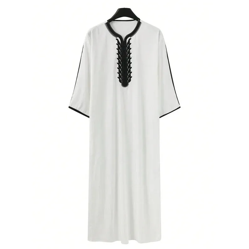 Islam Kaftan Męska Odzież Muzułmańska Marokański Kaftan Ręcznie Haftowany Luźny i Oddychający Djellaba Abaja Thobe dla Mężczyzn na Lato