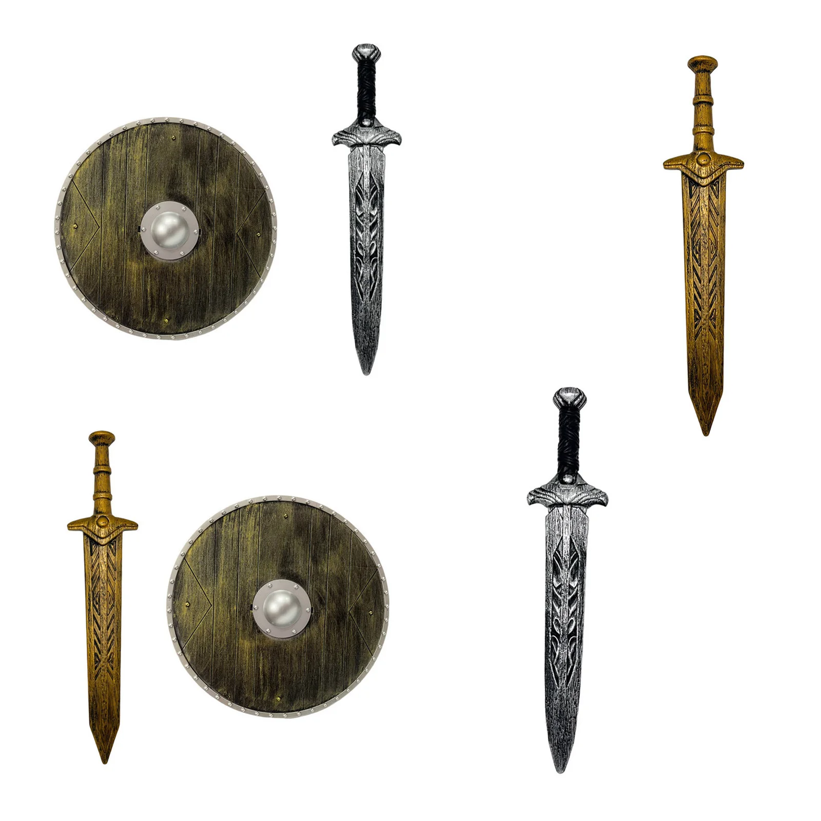 Warriors Realistic Halloween Wooden-grain Shield And Wide-sword Prop for Halloween Use Cosplay Party And Stage Performance
