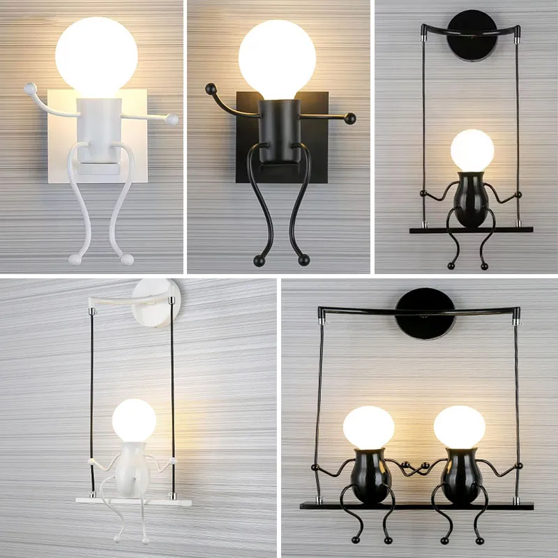 led-シンプルウォールライト-e27-漫画鉄リトルマン壁ランプ子供部屋キッチンダイニングルーム装飾ライト