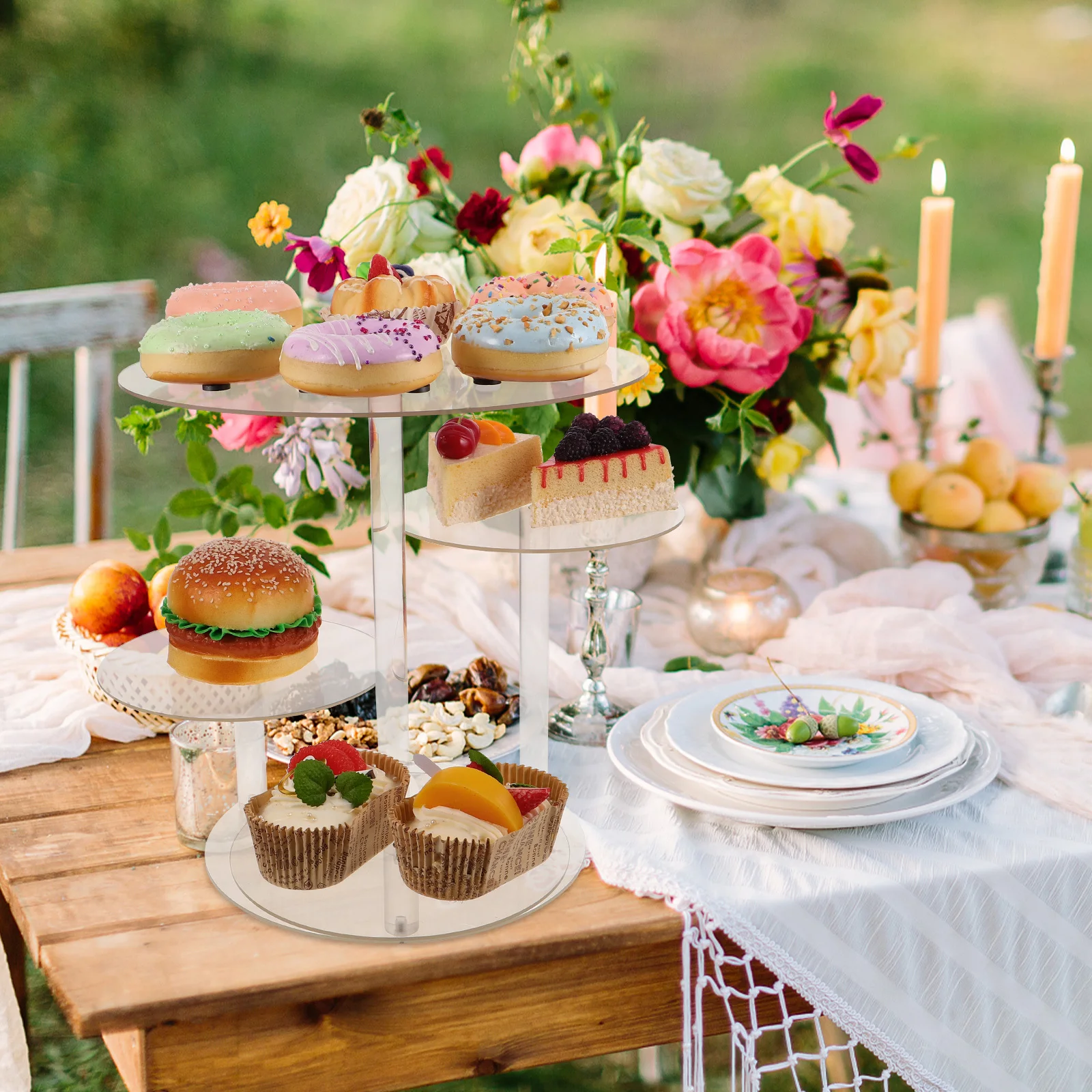 

4 Tier Transparent Acrylic Cake Stand Clear Dessert Tower Display Ample Space for Multiple Treats Ideal for Festive Gatherings
