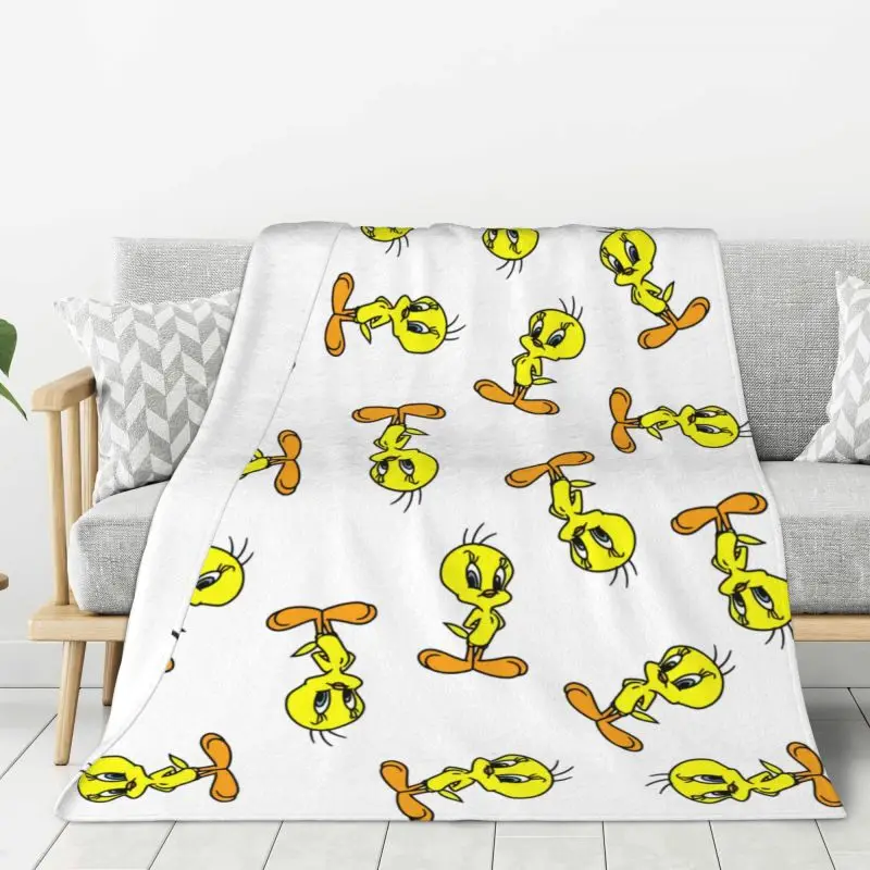 Custom Yellow Bird Cartoon Games Tweetys Blanket Warm Fleece Soft Flannel Throw Blankets for Bedding Sofa Office Spring