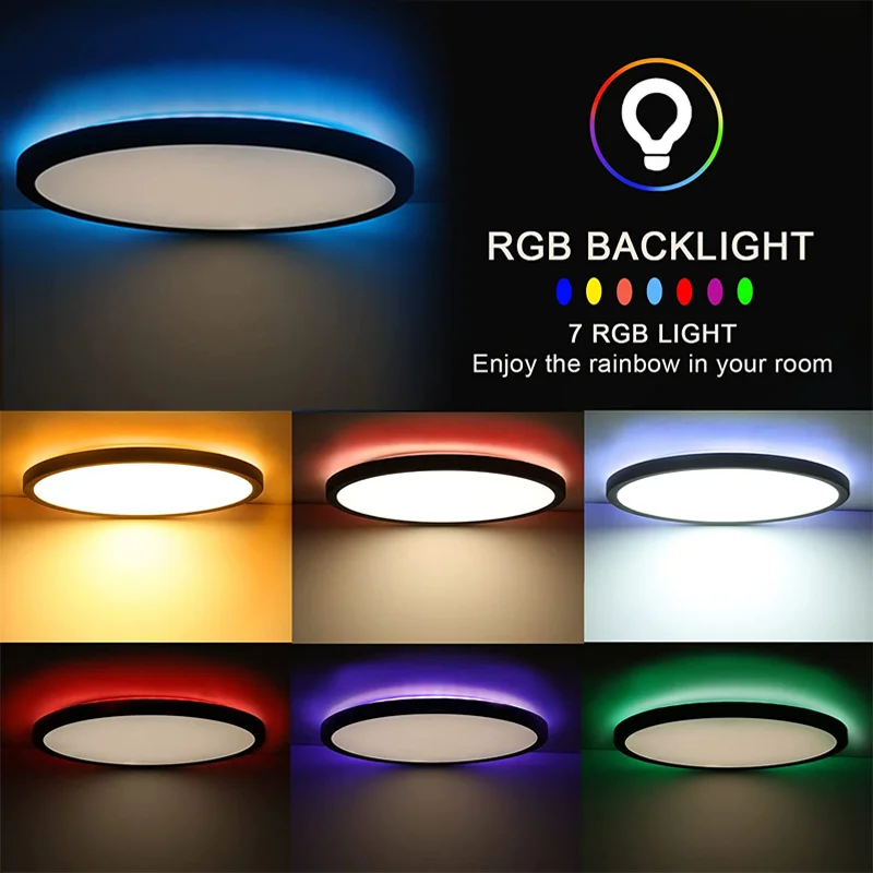Indoor Lighting 20w RGB Warm White Dimmable Tuya WiFi Smart LED Ceiling Light with Backlight APP Voice Control with Alexa/Google