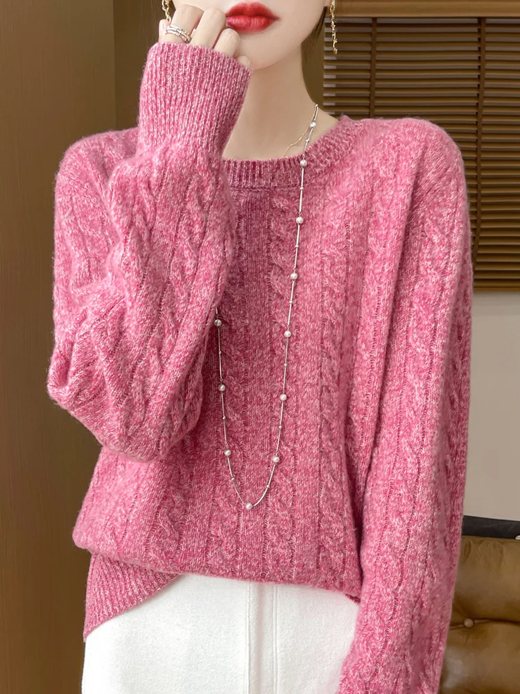 

Женский пуловер из 100% мериносовой шерсти с круглым вырезом и длинными рукавами, мягкий комфортный базовый трикотаж на весну и осень, женская ткань