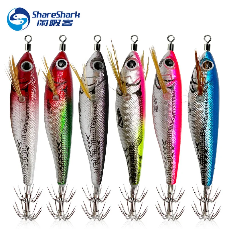 

ShareShark Luminous Horizontal Round Belly Shrimp Wooden Shrimp Lure Octopus Bait Squid Hook Lure Fishing Gear 9g pescar