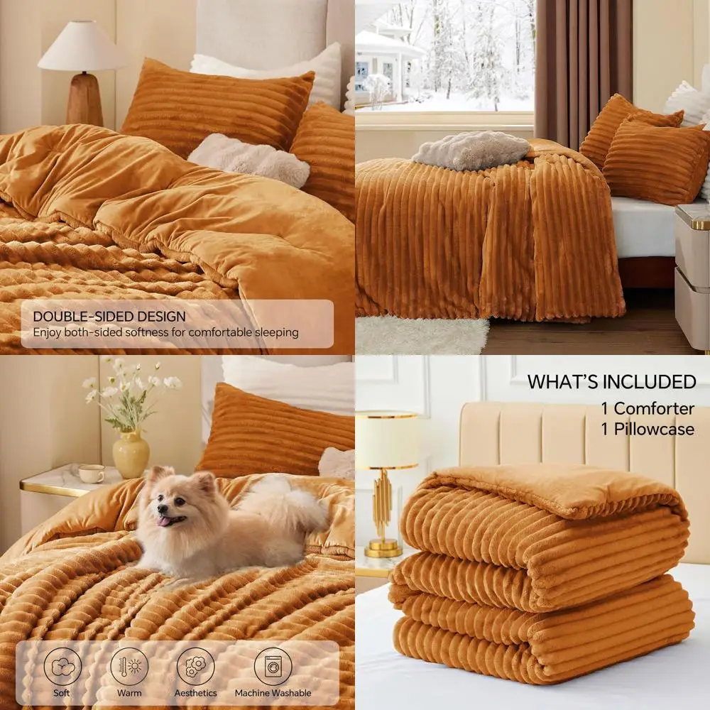 

Ultra-Soft Rust Orange Fluffy Twin Comforter Set - Plush Warm Bedding with Pillowcase for Cozy Winter Nights