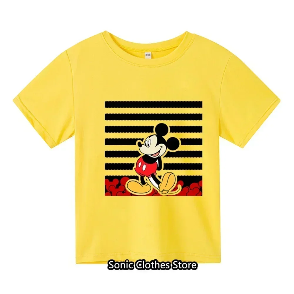 2024 New Cartoon Minnie Mouse Print T-shirt for Girls Aged 3-14 Summer Children's Casual T-shirt