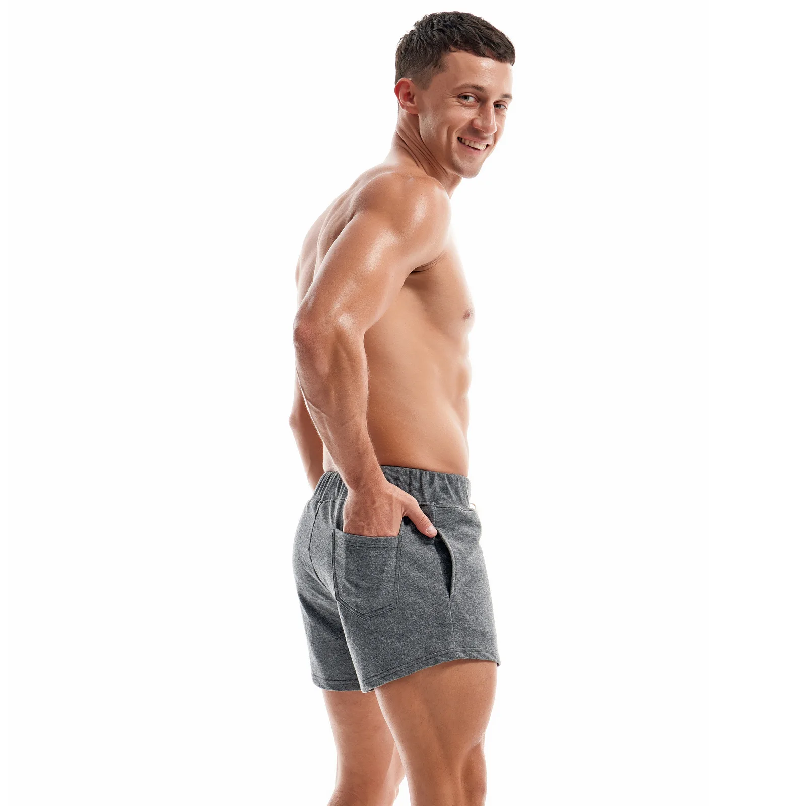 Celana Pendek Pria 100% Katun 3-Inci untuk Olahraga Lari Gym dengan Tali Serut Pinggang Elastis Kasual Celana Fitness Longgar