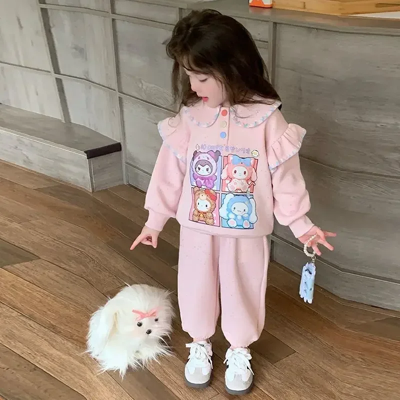 My Melody Anime Kawaii Sanrio Felpa con cappuccio a maniche lunghe Pantaloni Set Bambini carini Hello Kitty Camicia sportiva per il tempo libero per bambini Regali