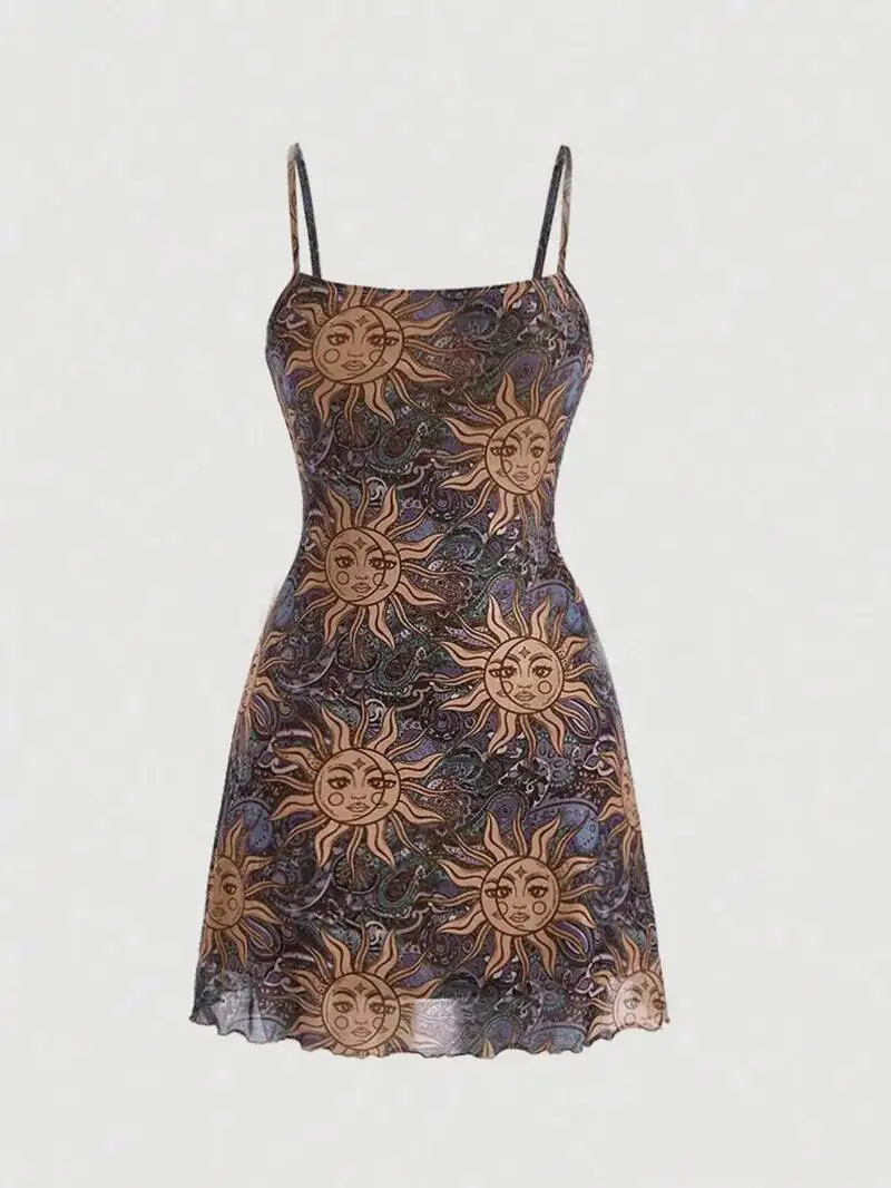 Dreeses الصيف أزياء Hotsweet الجرافيك طباعة تصميم أكمام ساحة الرقبة البسيطة عارضة كامي Milkmaid فساتين حريمي LL4A #1