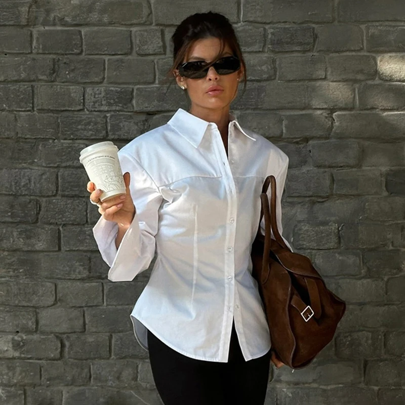 Tornova Commuting White Women's Shirt Female Casual Lapel Long Sleeve Top Single Breasted Solid Cardigan Top Female New Blouses