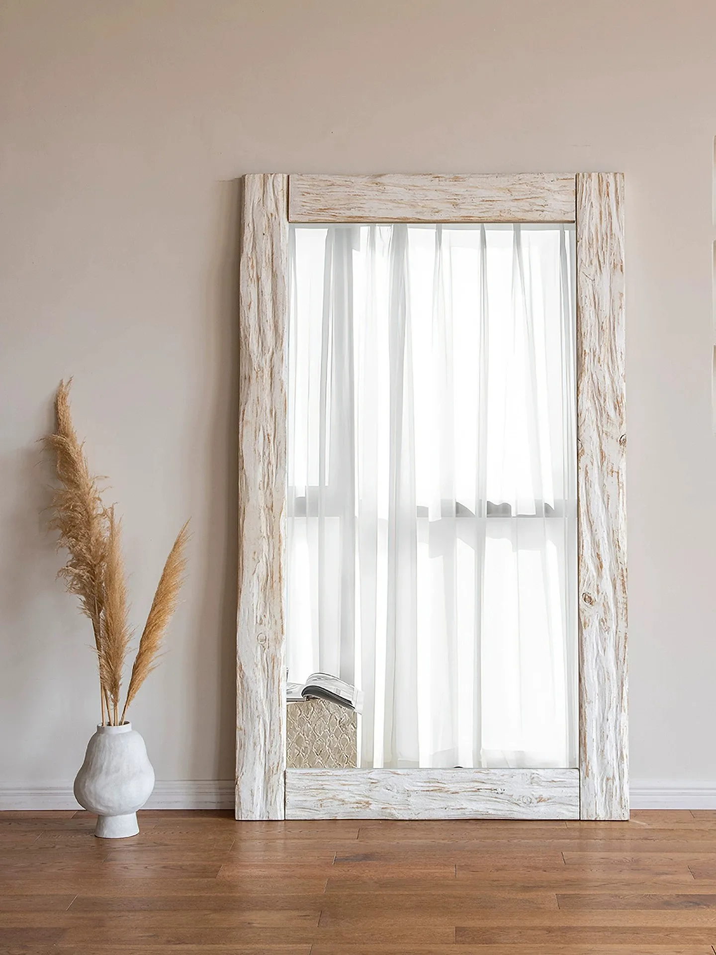 Wabi-Sabi Vintage Solid Wood Full Length Mirror, Freestanding Wall Leaning Dressing Mirror for Entryway, Bedroom, Clothing Store