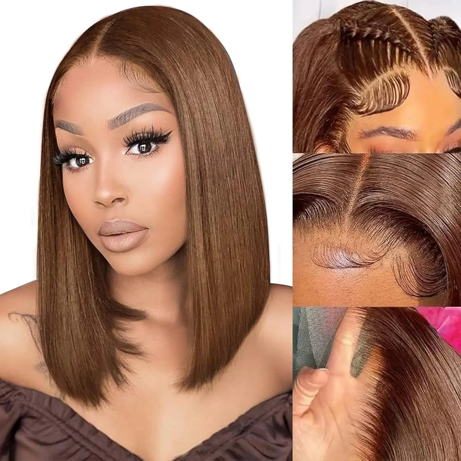 

Chocolate Brown Bob Wigs 13x4 Color #4 Bob Wig Human Hair 180% Density Lace Front Wigs Human Hair Straight Short Bob Wig