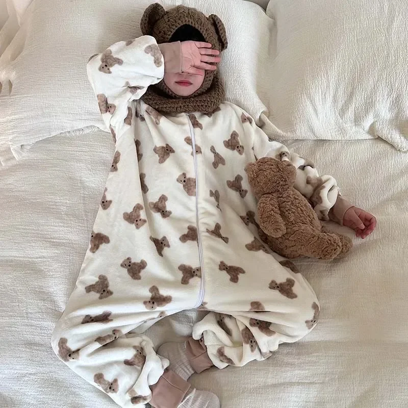 ملابس نوم للأطفال من الصوف الكرتوني من الفلانيل ملابس شتوية دافئة ملابس نوم للأطفال الصغار بيجامات للبنات والأولاد والأطفال من 1 إلى 6T