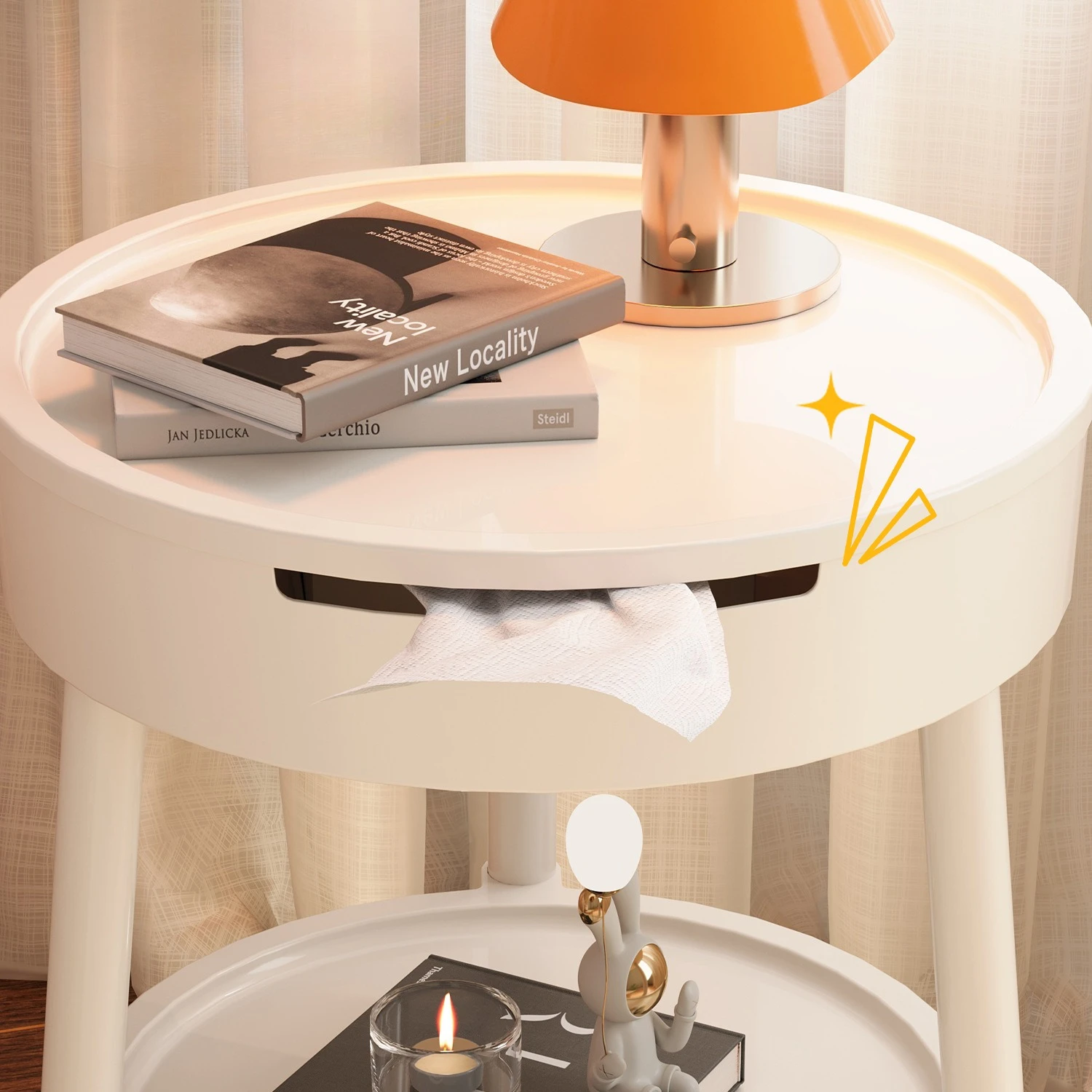 ww-White Round Coffee Tables Creative Fashion Minimalist Nightstand Modern Bedroom Mobile Side Table
