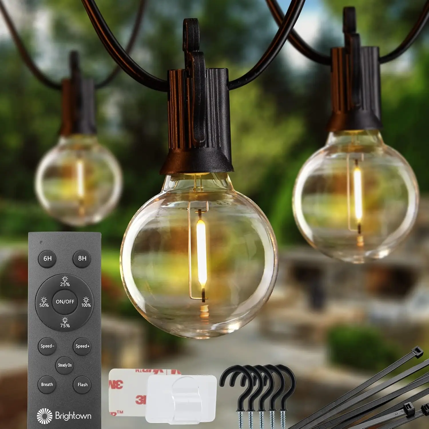 

38Ft Outdoor LED String Lights with Remote, 17 Shatterproof Bulbs, E12 Socket, Hanging Lights for Patio Party