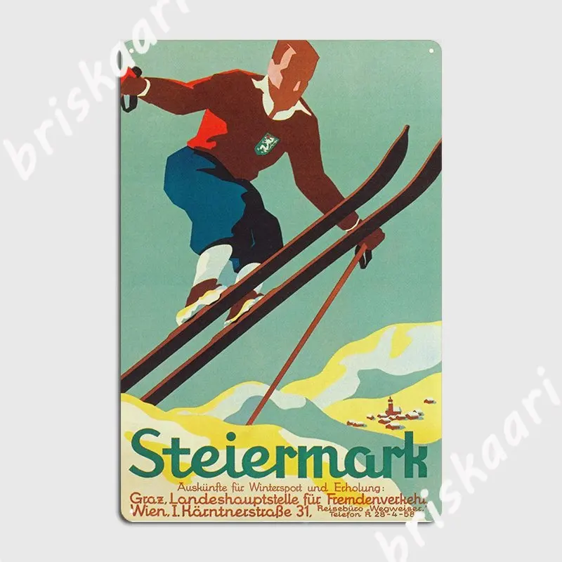 Steiermark Austria Vintage Ski Travel Poster Metal Sign Plaques Vintage Living Room Wall Cave Tin Sign Posters