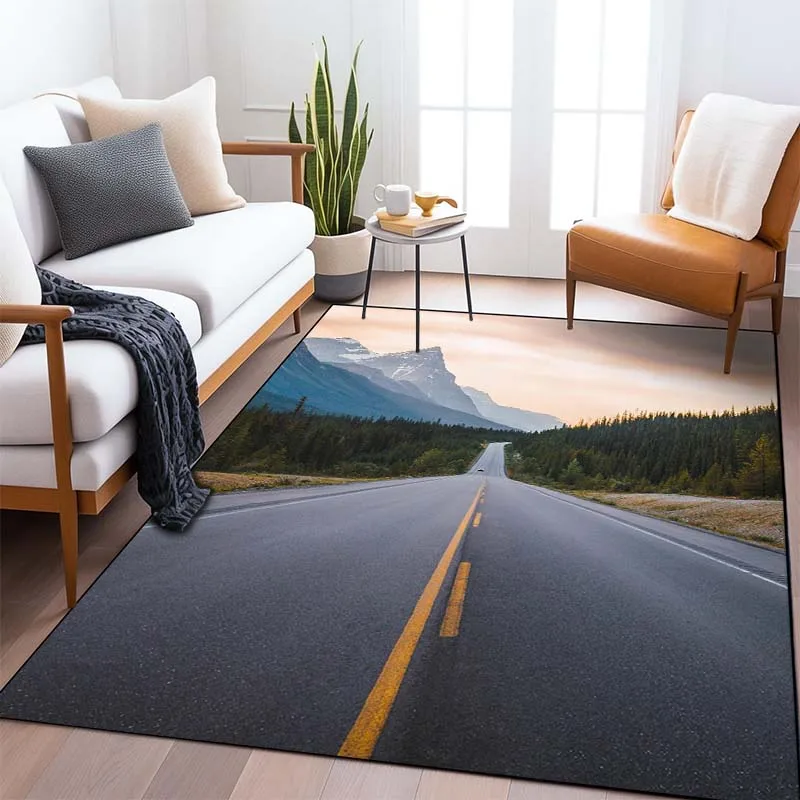 Highway Scenery Pattern Living Room Bedroom Carpet Bedside Bathroom Floor Mat 15 Sizes Custon Pattern Area Rug Living Room Decor