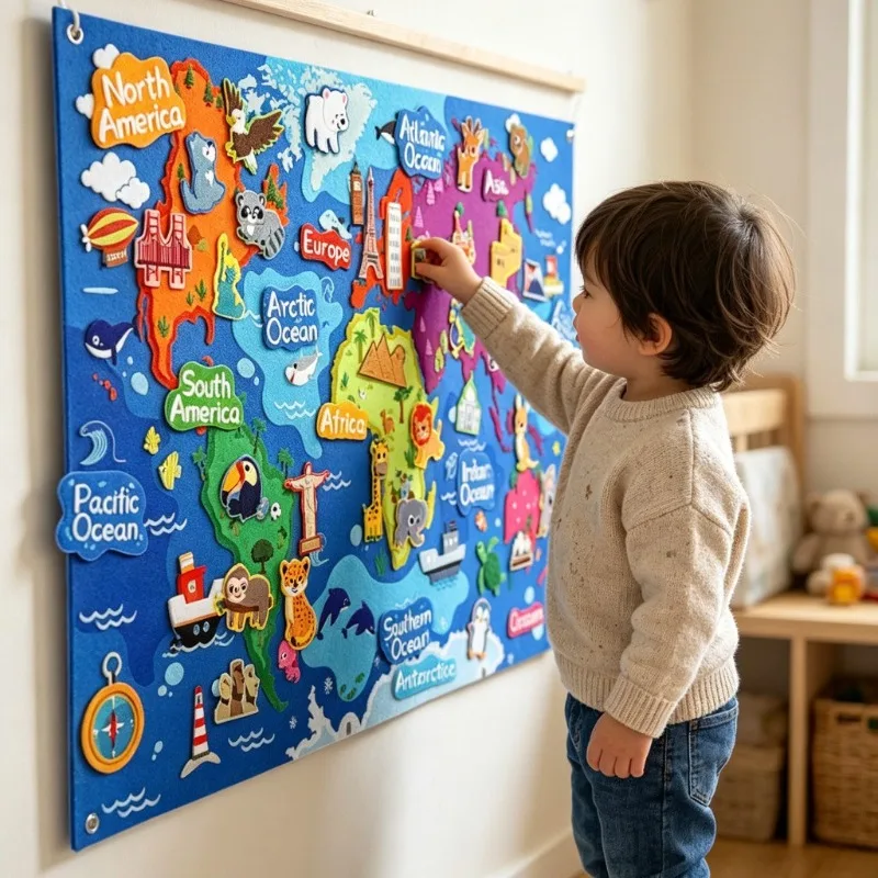Kids Zoo Animals Map Felt Story Board Montessori Learning Toys for Baby Interactive Storytelling Teaching Play Wall Hanging Kits
