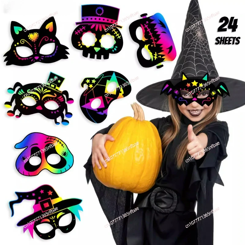 New Halloween Scratch-off Masks 8 Children's Party Games Play DIY Scratch-off Paper Toys