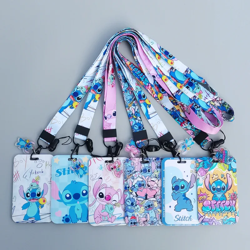 

New Disney Stitch Kawaii Anime Hard Bus Card Holder Hanging Rope Work Card Rice Card Cover Girl Gift