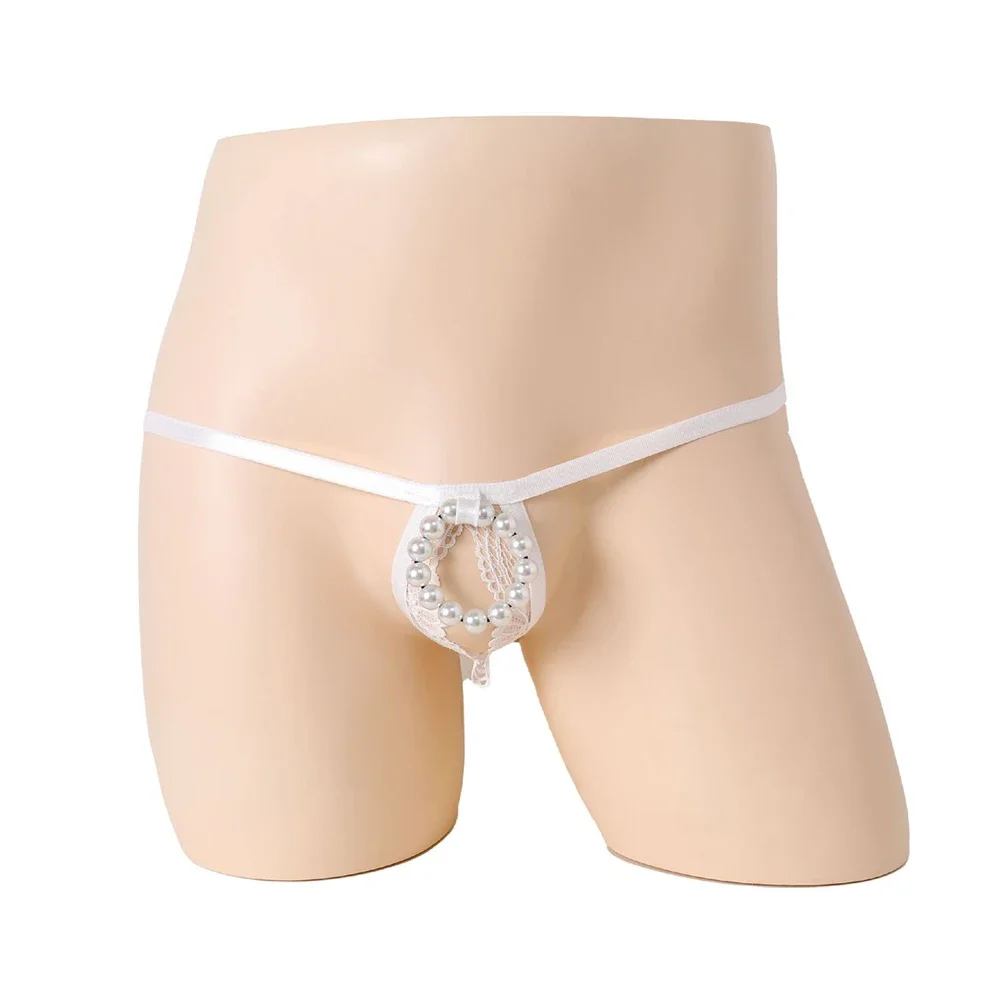 

Sexy Beads Thongs Artificial Pearls Panties Mens Crotchless G-String Backless Thong T-Back Underwear Crotchless O-Ring Gay Men