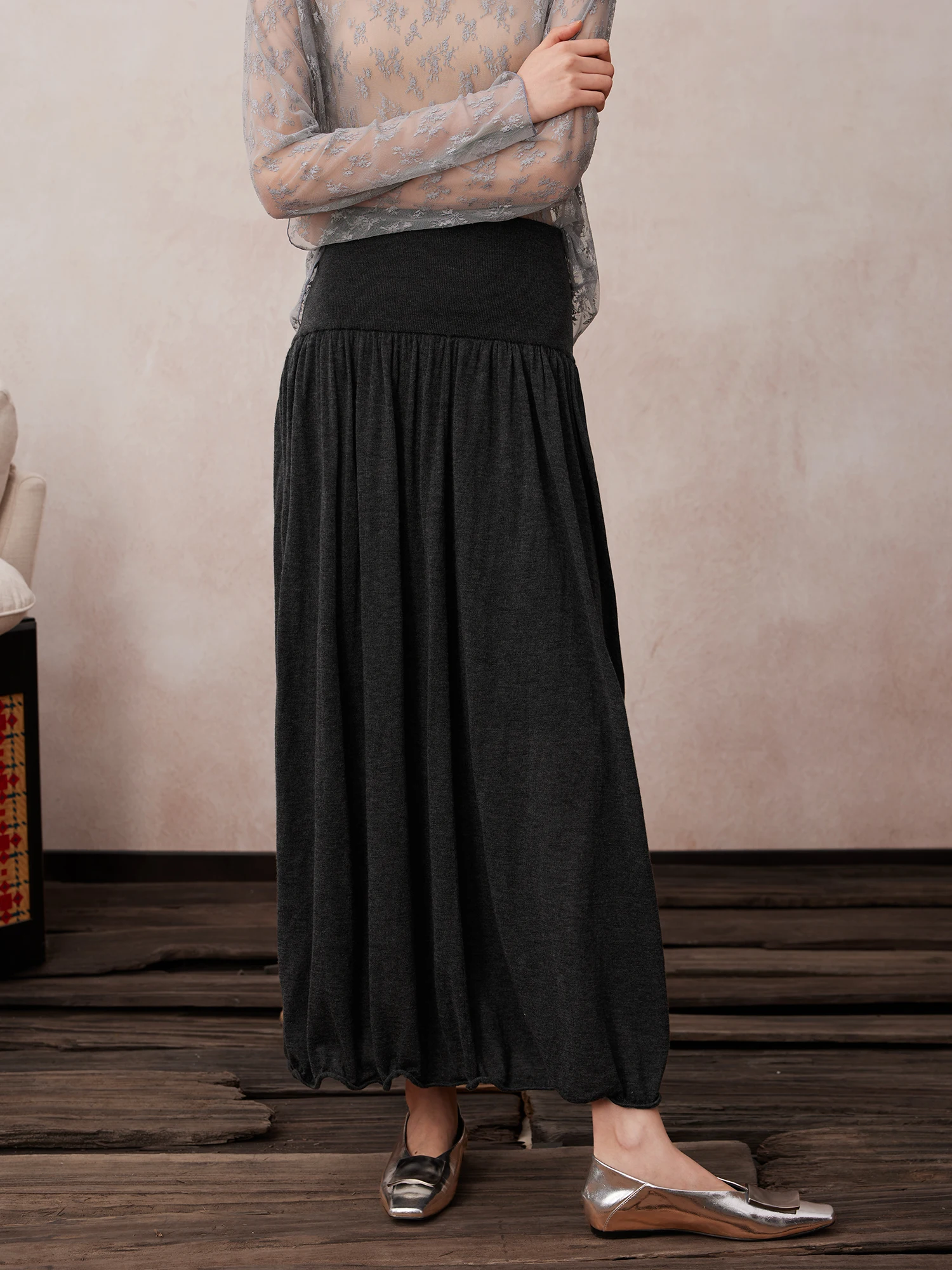Simple Casual Woolen Bouffant Skirt Women's High Waist Elastic Polyester Fiber Acrylic Fiber Knitted Half-length Skirt
