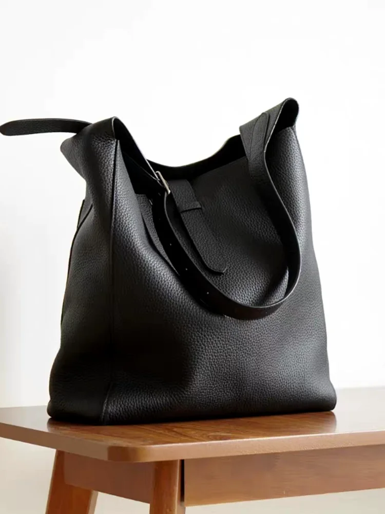 Fashion Simple Underarm Bucket Bag Genuine Leather Women Tote Bag\\Handbag Real Leather Lady Shoulder Bag Big