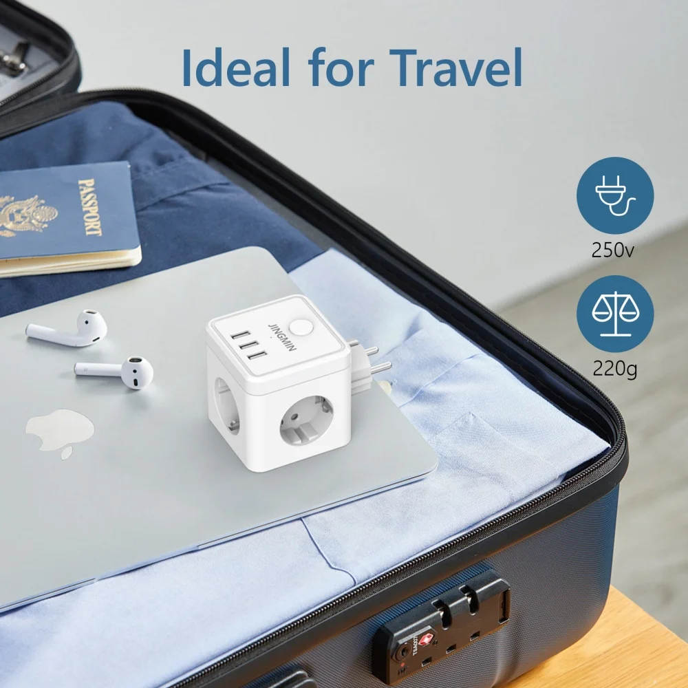 European Plug Wall Socket Power Strip With 3 Ac Outlets 3 Usb Ports Fast Charging Extender With Indicator Switch Electric Socket